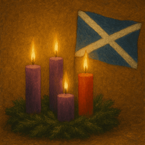candles and saltire on saint andrew's day Candele dell’Avvento durante il Saint Andrew’s Day